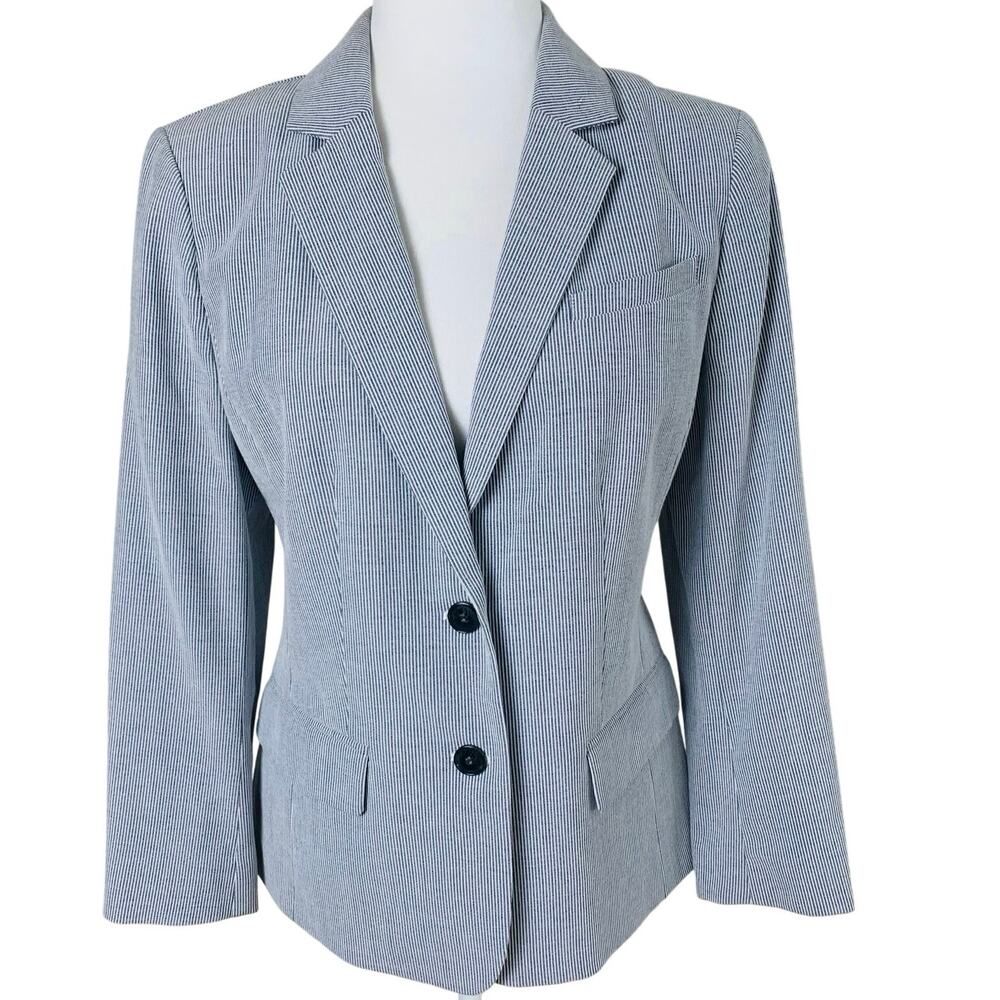 Ann Taylor Size 8 Striped  Blazer Jacket Blue Work Spring Summer Lightweight